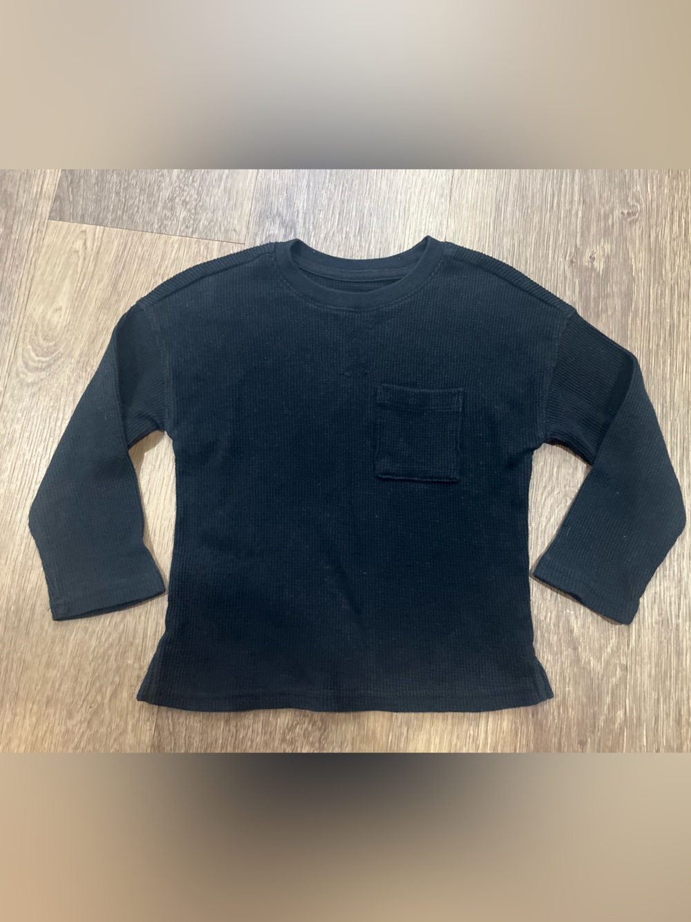 Cat & Jack Black Long Sleeve Waffle-Knit Tee with Patch Pocket